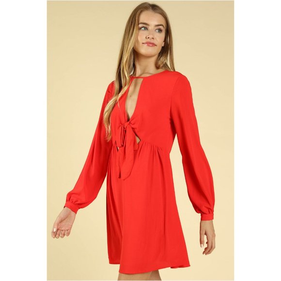 Honey Punch Cut Out Dress, Red - Picture 2 of 4